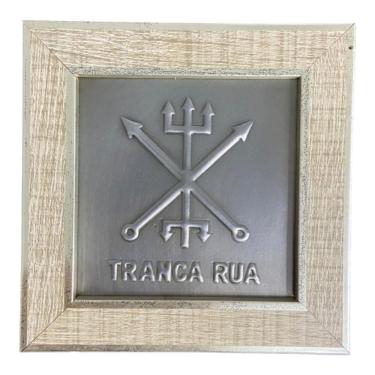 Imagem de Quadro Orixá Exú Tranca Rua Madeira Carvalho 13 x13 cm