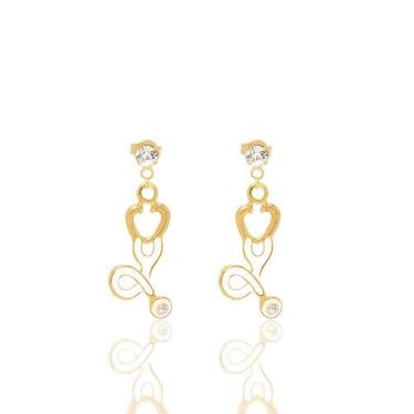 Imagem de Brinco De Esteto Com Ponto De Luz  Folheado A Ouro 18K