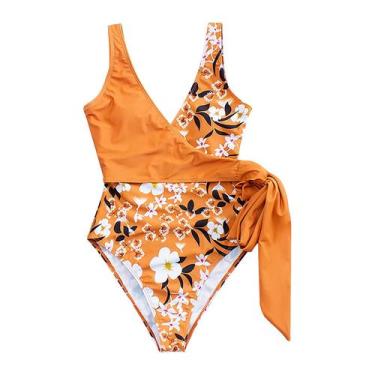 Imagem de Maiô feminino de uma peça com listras florais costuradas nas costas co