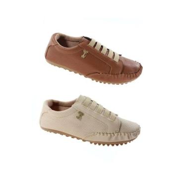 Imagem de Kit 2 pares de Tênis Mocatênis Feminino - Clara Maria, Caramelo, Bege,