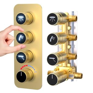 Imagem de Enga Válvula de desvio de chuveiro de 3 vias com indicadores de LED, pode usar todas as opções ao mesmo tempo, válvula misturadora de chuveiro de latão 3 funções NPT 1/2 polegada, ouro escovado