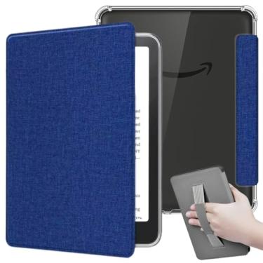 Imagem de Capa de Tecido Para Kindle 11ª Geração 6” (Modelos 2022 e 2024 – C2V2L3 e RS23CV) – Proteção Leve e Rígida – Auto Hibernação – Fechamento Magnético – Traseira Transparente e Alça (Azul Marinho)