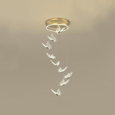 Imagem de Lustre borboleta para quarto de meninas Lustre moderno de LED Teto alto Hall de entrada Escadaria Luminária pendente suspensa de meados do século para sala de jantar Ilha de cozinha Sala de