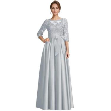 Imagem de Vestido formal: raomiao, prata, cetim, renda, apliques femininos