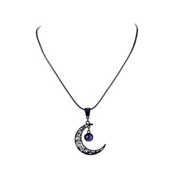 Imagem de ANGLEQUEEN Colares de lua gótica para mulheres punk aranha lua pingente colar de cristal vampiro colar de bruxa Halloween joias fantasia acessórios emo, Large, Metal, Sem Pedra Preciosa