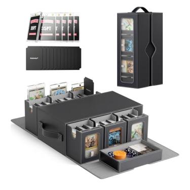 Imagem de Kabinka MTG Commander Deck Box, 6-Deck Modular Card Case with Dice Tray - Holds 600+ Double-Sleeved Cards, 35PT Magnetic Holders & 100 PCS Card Sleeves for TCG/EDH (Black)