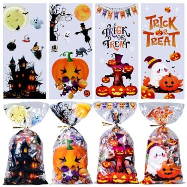 Imagem de Confettiville Sacos de guloseimas de Halloween, pacote com 200 sacos de brindes de celofane para brindes de festa, torções incluídas, 27 x 12 cm, coleção peculiar de assombrações
