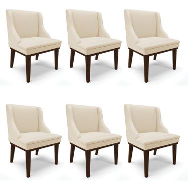 Imagem de Kit 06 Cadeiras de Jantar Liz Corino Bege Base Fixa Madeira Tabaco D03 - D'Rossi
