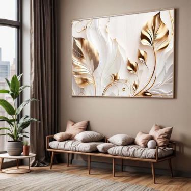 Imagem de Quadro com Moldura e Acrilico Cristal Vidro Sala Quarto Dourado Flores