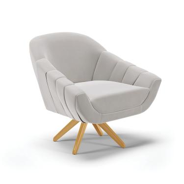 Imagem de Poltrona Giratória Giovana Veludo Cinza Base Madeira MA30 - D'Rossi