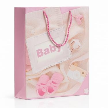 Imagem de Sacola De Presente Baby com Glitter 32x26x10cm – Tema Infantil Para Chá De Bebê E Nascimento (Rosa - Baby)