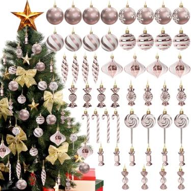 Imagem de Conjunto de enfeites de bola de Natal, conjunto de pirulito de doces, decoração de Natal, pingentes de bola de bengalas brilhantes - ouro rosa