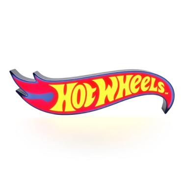 Imagem de Luz de logotipo da Hot Wheels - luz noturna de ícone de corrida oficialmente licenciada, decoração de sala de jogos de pista de corrida e presente para meninos e meninas, carro de brinquedo e
