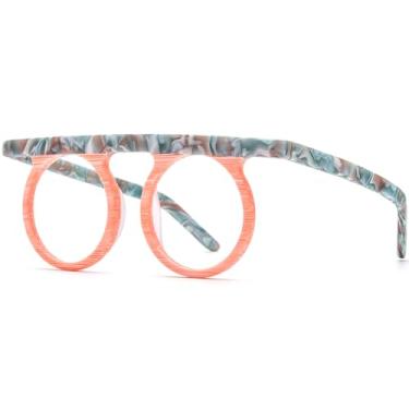 Imagem de HEPIDEM Armação de óculos de acetato multicolorida feminina, óculos óticos retrô vintage 9339, Laranja fosca 9339, 46-20-145