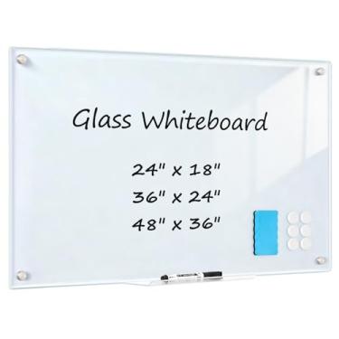 Imagem de AMUSIGHT Quadro apagável a seco, placa de vidro magnética, 61 x 45 cm, quadro branco de vidro sem moldura, branco normal