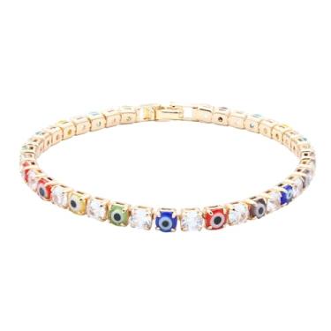 Imagem de Lavencious Pulseira de tênis Impression Fashion com olho turco, dourado transparente ou ródio, latão, 18 cm, largura de 4 mm, 7,5 gramas, zircônia cúbica, 7.0 inches, Latão Zircônia cúbica, Zircônia