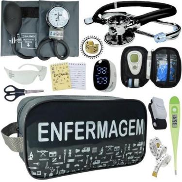 Imagem de Kit Enfermagem Aparelho de Pressão Estetoscópio Medidor Glicose Comple