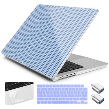 Imagem de Yebiseven Capa para MacBook Pro 16 polegadas 2025-2021 M4 A3403 A3186 M3 A2991 M2 A2780 M1 A2485 Pro Max, capa rígida de plástico, capa de teclado e protetor de trackpad e 2 adaptadores OTG, listras