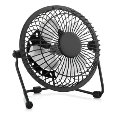 Imagem de Mini Ventilador USB de Mesa, Metal Preto, 15x14cm, Silencioso, Base Ajustável, Cabo 1.2m