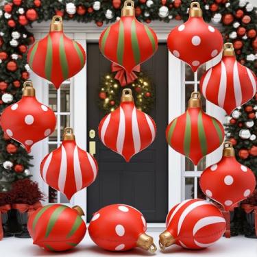 Imagem de Jetec 12 Pcs 14 Inch Giant Christmas Inflatable Peppermint Candy Ball Candy Cane Design Balls Christmas Tree Hanging Ornaments PVC for Xmas Tree Yards Lawns Porch Garden Porch Outdoor Party Decor