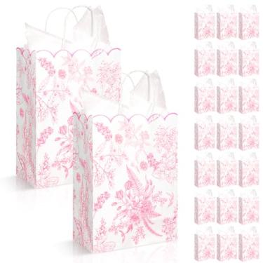 Imagem de EVERDIJ 24 peças de sacos de presente florais rosa com alças lembrancinha de festa de flores silvestres