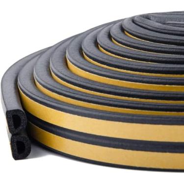 Imagem de Fita excludente de rascunho para janela de porta fita de espuma autoadesiva fita isolante contra intempéries tipo D, 2 vedações no total 20 m preto