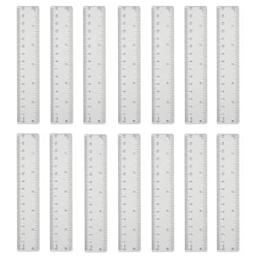 Imagem de 14 pacotes de réguas pequenas transparentes de 15 cm, régua escolar de plástico com polegadas e centímetros
