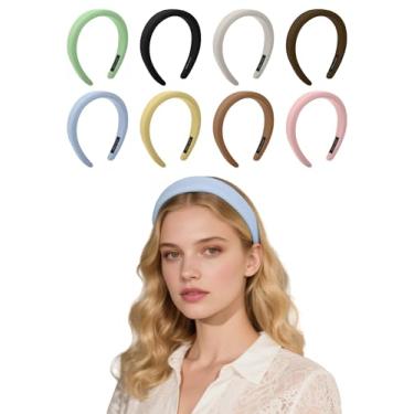 Imagem de Bandanas femininas antiderrapantes acessórios de moda para estilos lisos nas costas, acessórios de cabelo largos (azul)