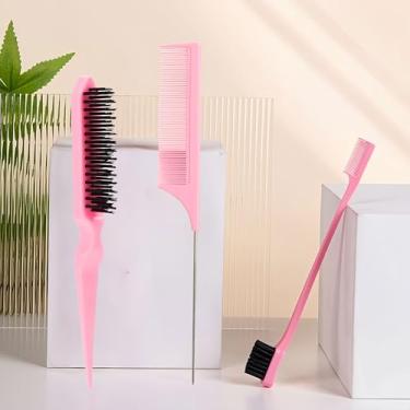 Imagem de Conjunto de 3 pentes para pentear, escova de borda, escova de cerdas para pentear, cabelo penteado para mulheres (rosa)