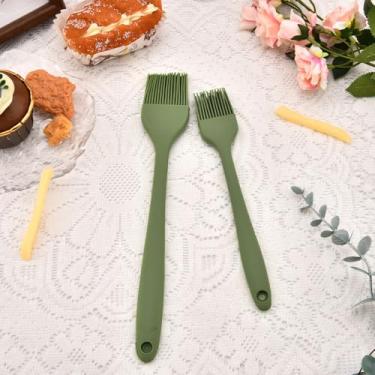 Imagem de Conjunto de pincéis de pasta de tinta a óleo de cozinha para pastelaria para cozinhar churrasco, assar, verde, lavável na lava-louças, silicone, óleo, manteiga, molho, escova, 2 peças, kit de pincéis