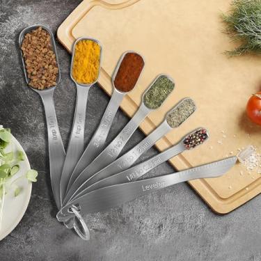 Imagem de Conjunto de 7 colheres de medição de aço inoxidável com nivelador, colheres de sopa, colheres de medição, utensílios de cozinha para cozinhar (prateado, MIX02)