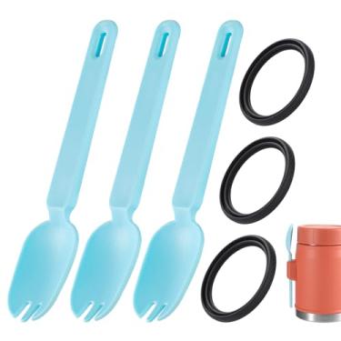 Imagem de 3 peças de garfos de colher de silicone e 3 anéis de vedação de substituição, para peças de reposição térmicas compatíveis com frascos de alimentos isolados Stanley Heritage de 400 ml, pode ser lavado