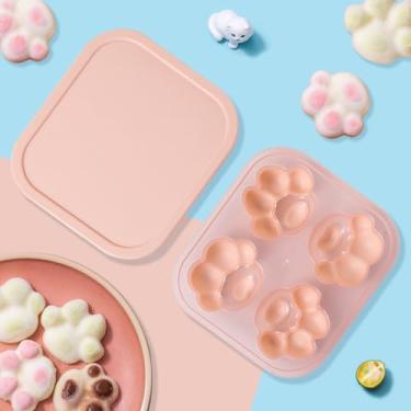 Imagem de Bandejas de silicone para cubos de gelo Cat-Claw com tampa, recipiente de armazenamento, molde para fazer bolas de gelo, para refrigerar uísque, chá, café (rosa-claro)