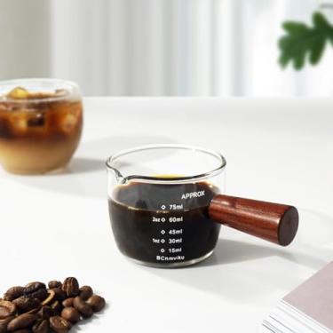 Imagem de Copos de café expresso com boca em forma de V, copos de café expresso com cabo de madeira, copo medidor de vidro de bico único com escala, acessórios de café expresso, 100 ml