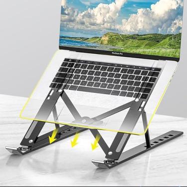 Imagem de Suporte ajustável para laptop, suporte de laptop portátil, suporte dobrável de alumínio, compatível com todos os laptops, notebooks de até 40 cm - preto