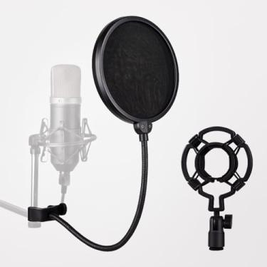 Imagem de Suporte Pedestal de Mesa para Microfone Estúdio Rádio Pop Filtro Braço Articulado, Fixação de Mesa, Kit Completo Podcast YouTube Gravação