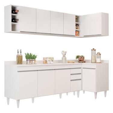 Imagem de Armário De Cozinha Modulado De Canto Esquerdo 5 Peças Cp53 Balcão Com Tampo Branco - Lumil