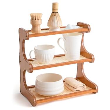 Imagem de Yalikop Estação de bambu Matcha de 3 níveis, organizador de estação de café, suporte de bambu para matcha, prateleira de armazenamento, prateleira de balcão de cozinha para chá e café, acessórios de