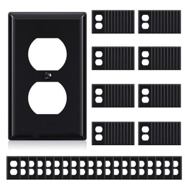 Imagem de ELEGRP Tampas de tomada de receptáculo duplex, placas de parede de tamanho padrão de 1 gangue, capas de placas frontais de dupla saída de policarbonato inquebrável, listado na UL, parafusos de cores