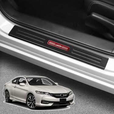Imagem de Bercicci 4 peças de protetor de soleira de porta para Honda Accord 2013-2017 híbrido (inclui HEV) acessórios preto fosco material ABS porta dianteira e traseira proteção de pedal de carro (acabamento