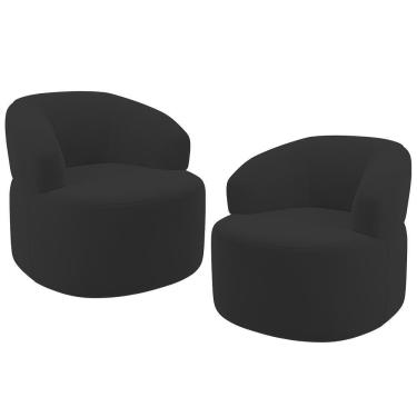 Imagem de Kit 02 Poltronas Giratória Orgânica Para Sala De Estar Living Helena L02 Suede Preto - Lyam Decor