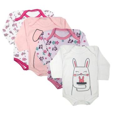 Imagem de Kit Roupa De Bebê 4 Peças Body Estampado Manga Longa Algodão - Koala B