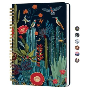 Imagem de Caderno de diário espiral forrado para mulheres, diários pautados pela faculdade A5 para escrever, cadernos de capa dura para trabalho, anotações e material escolar de escritório, 140 páginas - Jardim