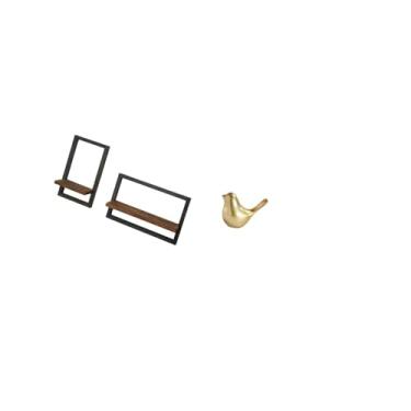 Imagem de Fenteer Prateleiras de Parede Flutuantes Rústicas Modernas em Madeira com Escultura de Pássaro Dourado para Decoração de Cozinha, Escritório, Sala de Jantar E