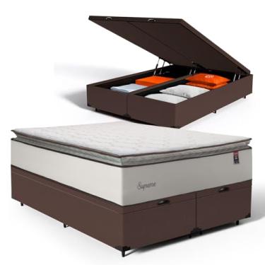 Imagem de Cama Box Baú com Colchão de Molas Ensacadas Pillow Top Supreme Lux (Marrom, Queen)