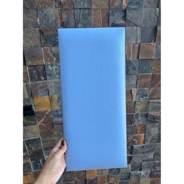 Imagem de Conjunto Cabeceira Cama estofado em couro sintético 45x20cm, decoração de quarto(AZUL COURINO,CASAL PADRÃO - 7 PLACAS)
