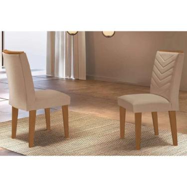 Imagem de Kit 2 Cadeiras Sala Jantar Londrina 2 Un Madeira Capuccino Linho Bege Turim Rufato