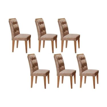 Imagem de Cadeira De Cozinha Imperatriz Kit 6 Un Casal Suede Capuccino Rufato