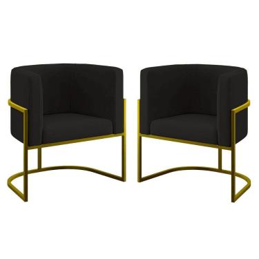 Imagem de Kit 02 Poltronas Lua Com Base De Metal Gold Sala Reforçada Preto
