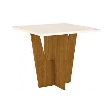 Imagem de Mesa De Sala Jantar Vértice + Tampo Madeirado 90x90cm Nature/off White - Henn